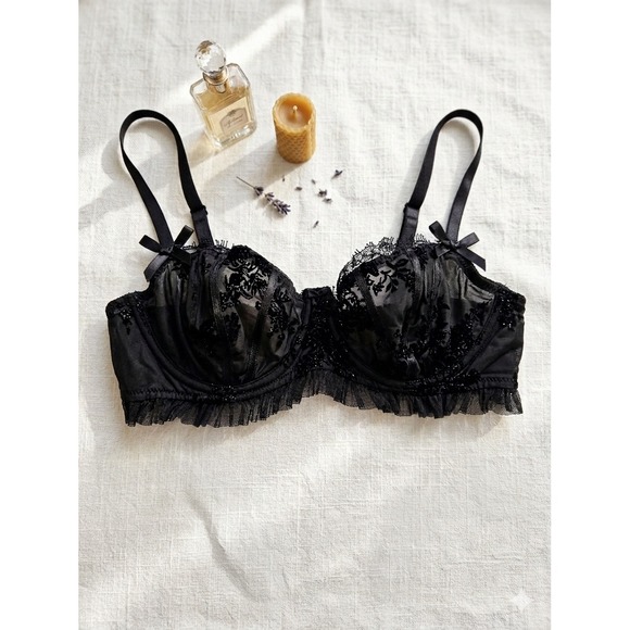 Felina Lingerie Other - Felina Archive Coquette Velvet Floral Sheer Balconette Bra Women 36B
